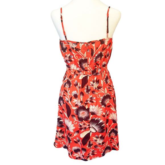 J. Crew Dress Size 2 Dark Peach Floral Sleeveless Adjustable Straps Pockets - Picture 2 of 8